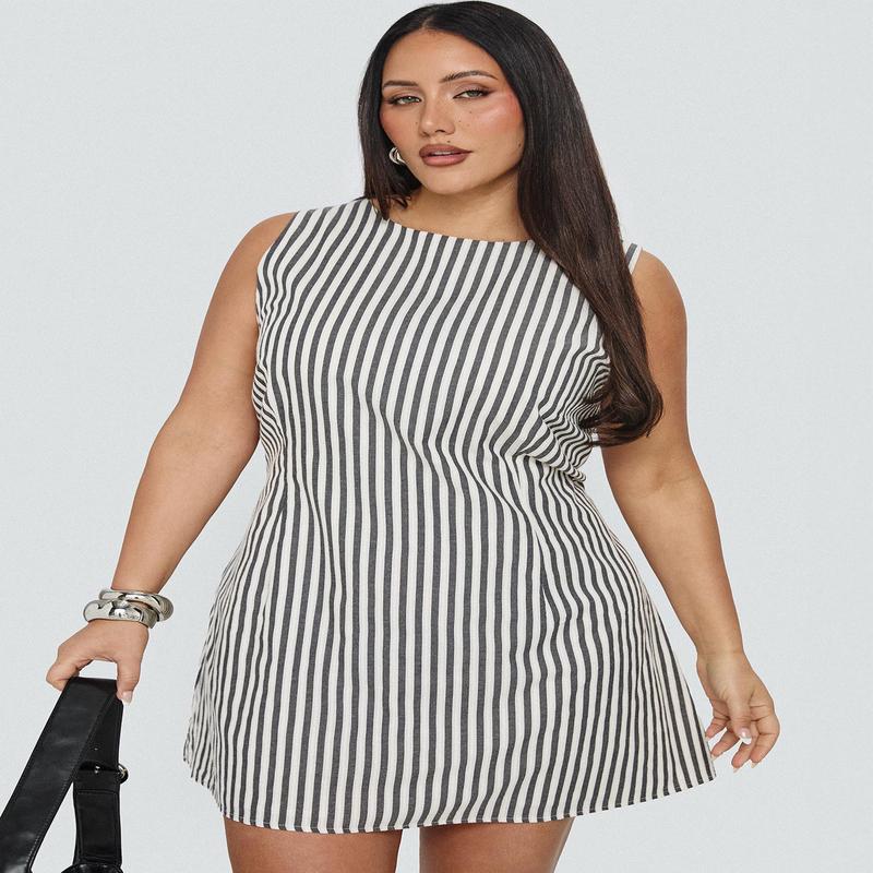 Alfalfa Shift Mini Dress Grey Stripe Curve