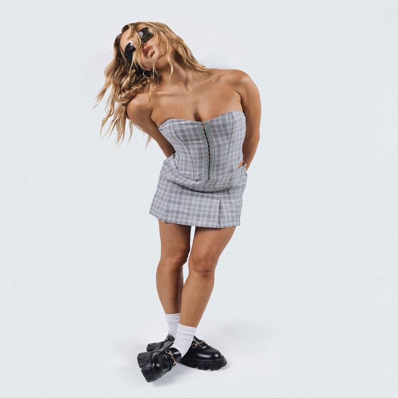 Bladini Pleat Mini Skirt Grey Check
