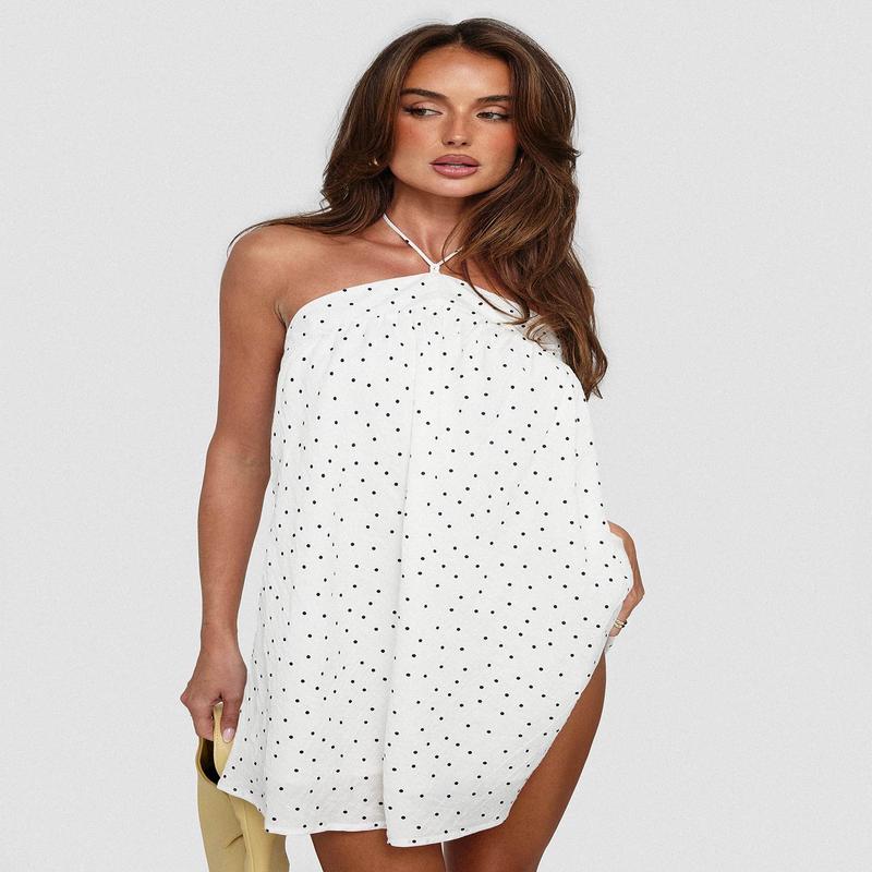 Moonlit Mini Dress White Polka
