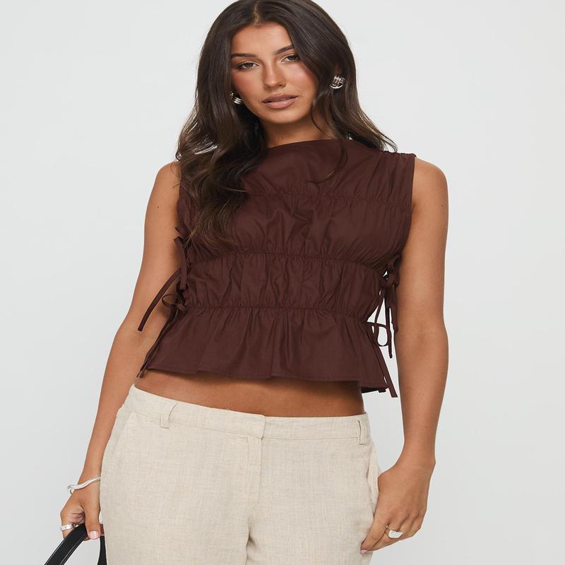 Endless Summers Tie Side Top Chocolate
