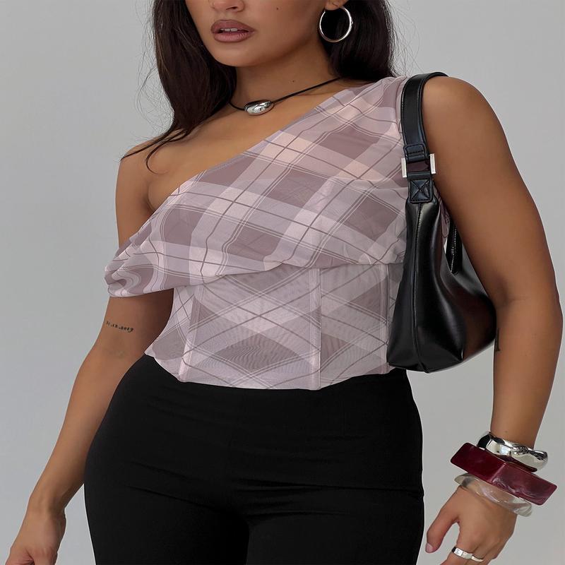 Amabelle Corset Draped Top Multi Plaid