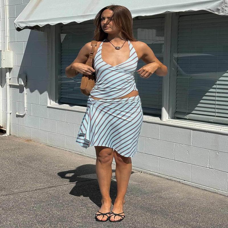 Esmeray Midi Skirt Blue Stripe