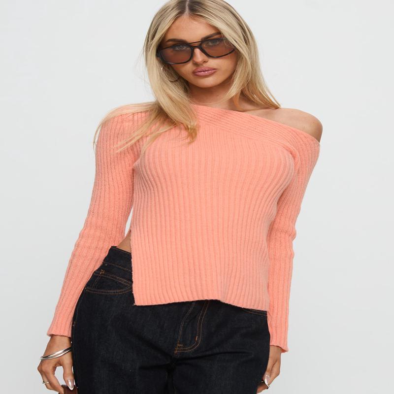 Exquisite Off Shoulder Knit Sweater Orange