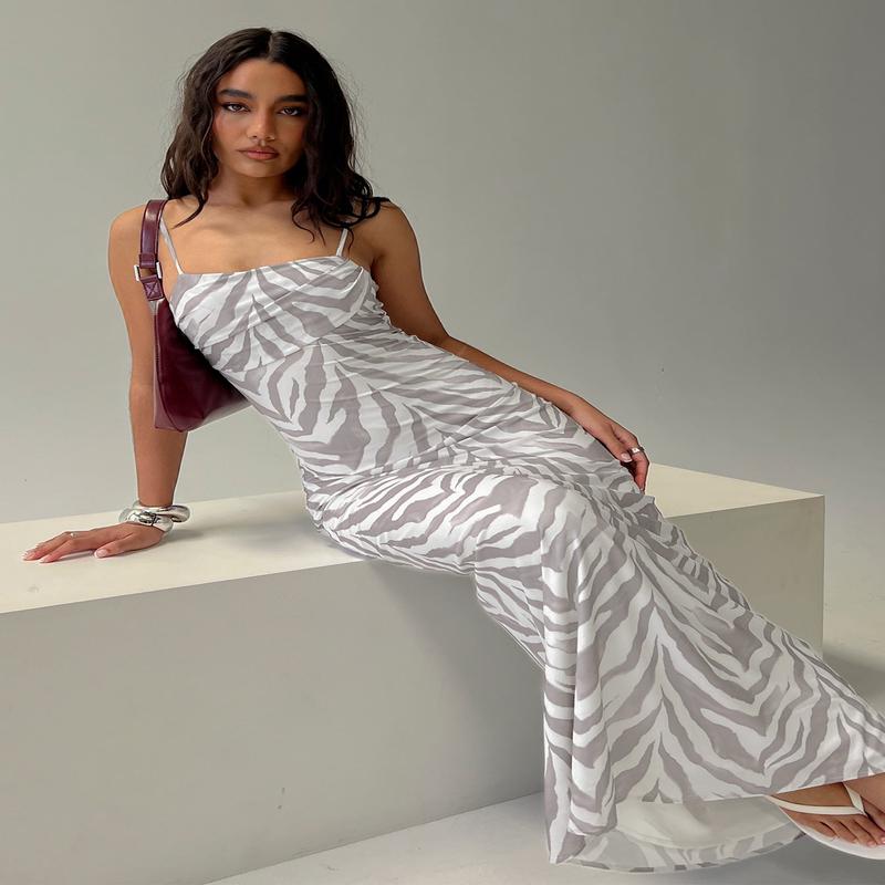 Kierra Mesh Maxi Dress Zebra