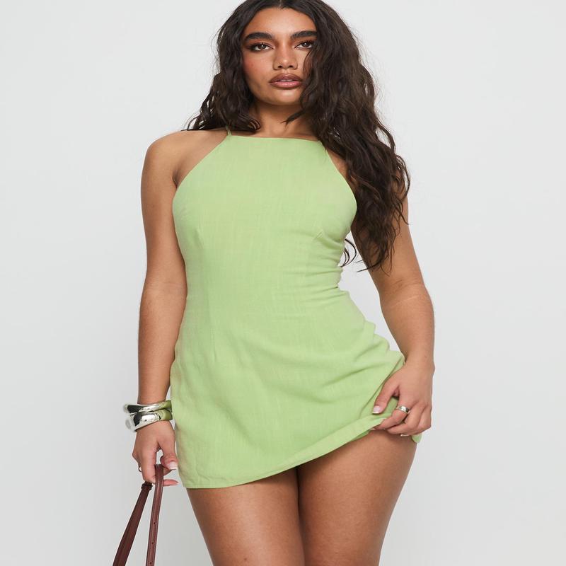 Lexica Halter Low Back Mini Dress Pistachio