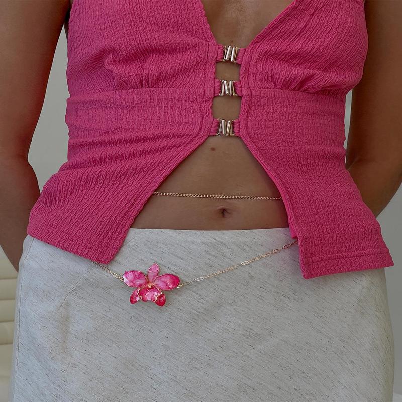 Open Arms Flower Belt Gold / Pink