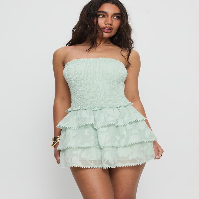Sunkiss Frill Mini Dress Green Burnout