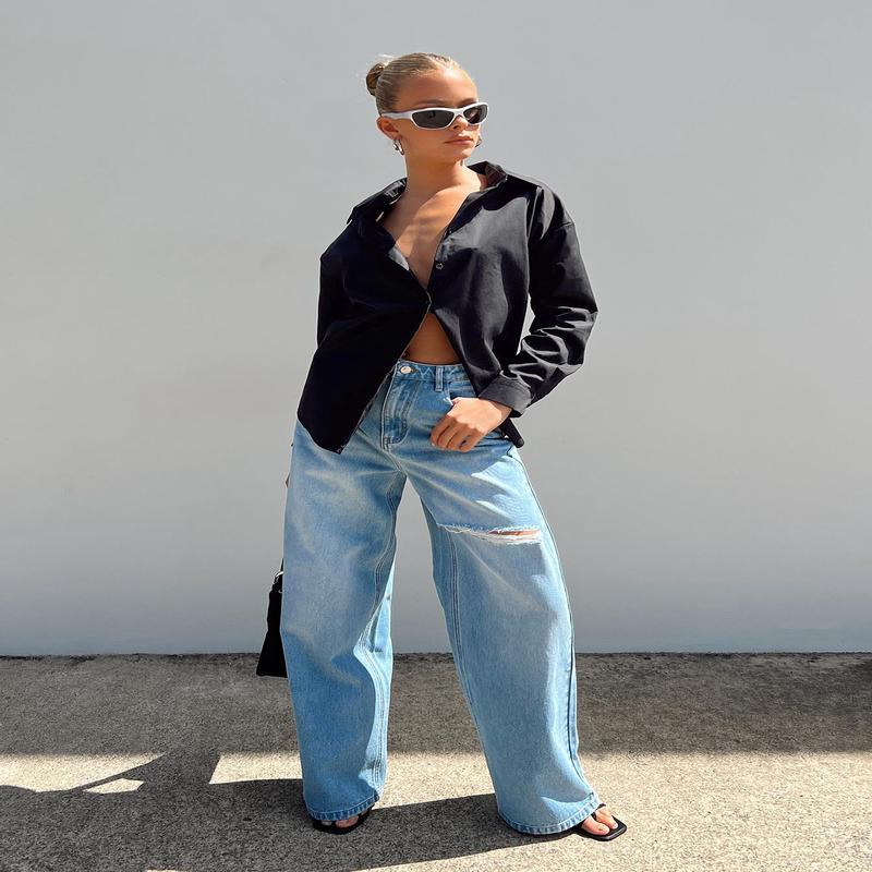 Beale Wide Leg Jeans Mid Wash Denim