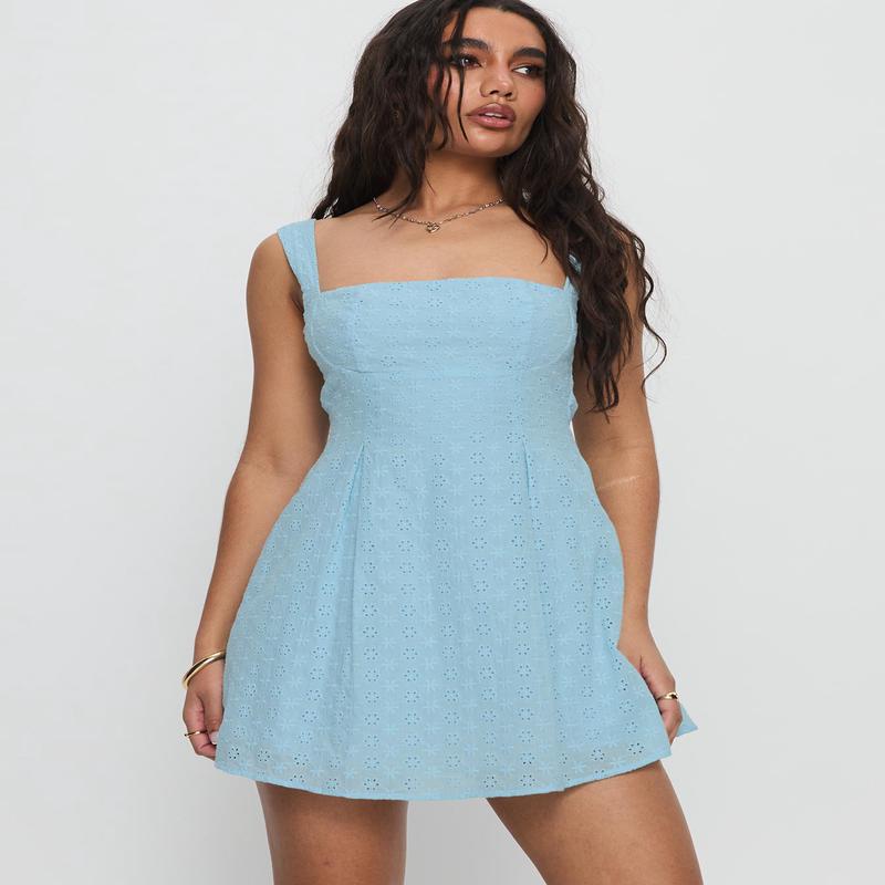 Xanthus Embroidered Mini Dress Blue