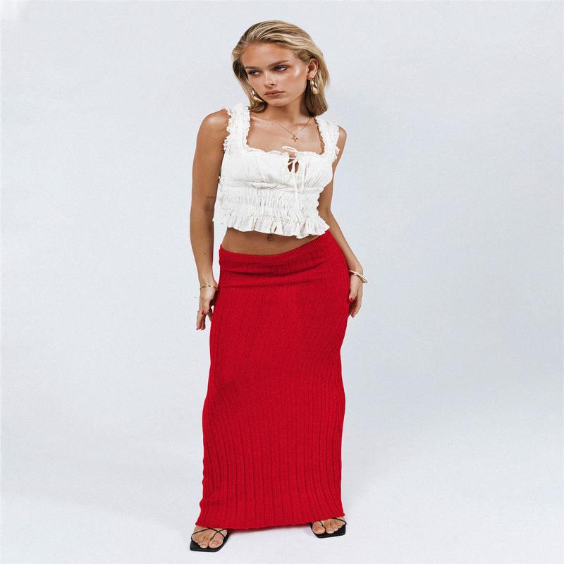 Belle Knit Maxi Skirt Red