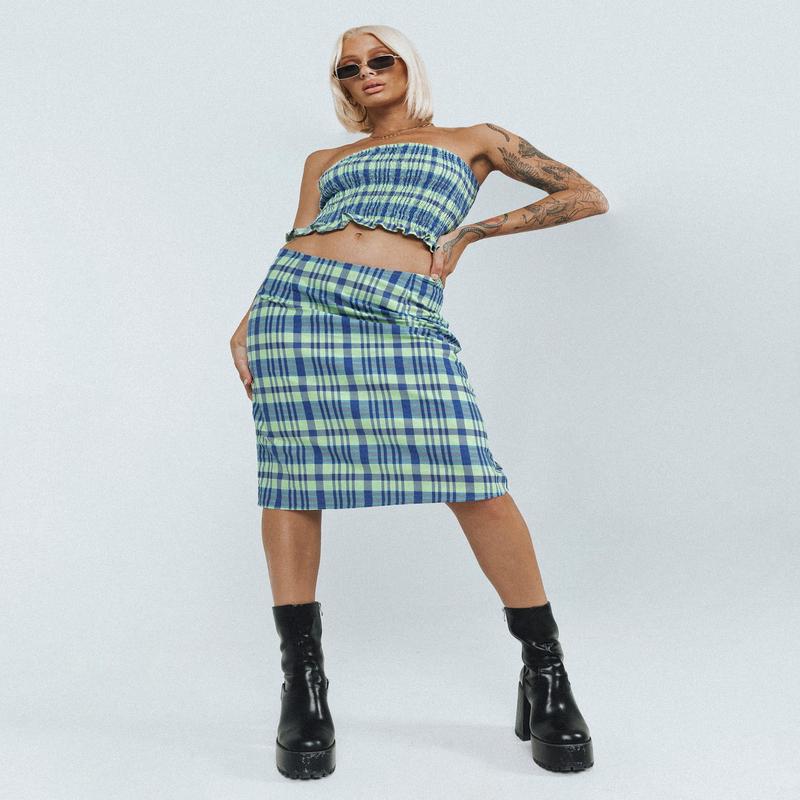 Motel Harriet Skirt Colourpop Check Blue