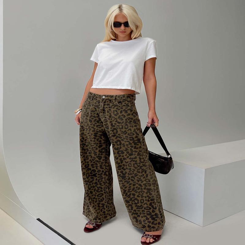 Briony Low Rise Wide Leg Jean Leopard