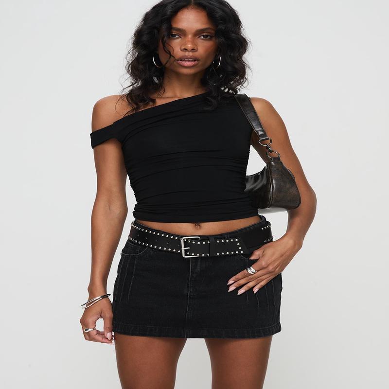 Nickei Denim Mini Skirt Washed Black