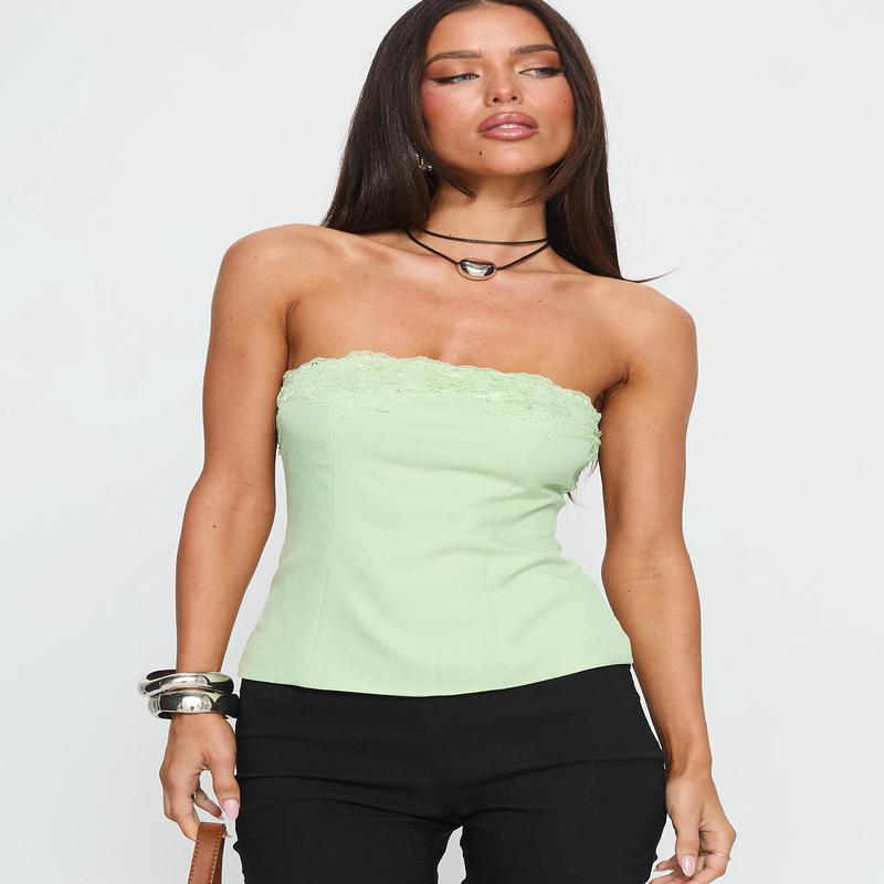 Ettore Lace Trim Strapless Top Sage
