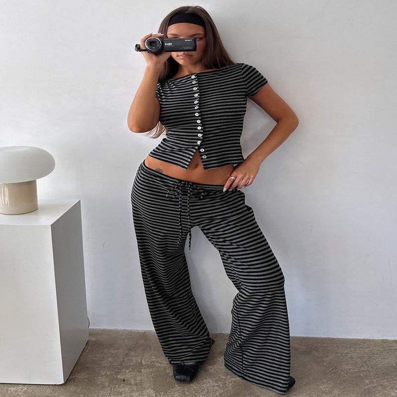 Gavrielle Jersey Wide Leg Pants Stripe