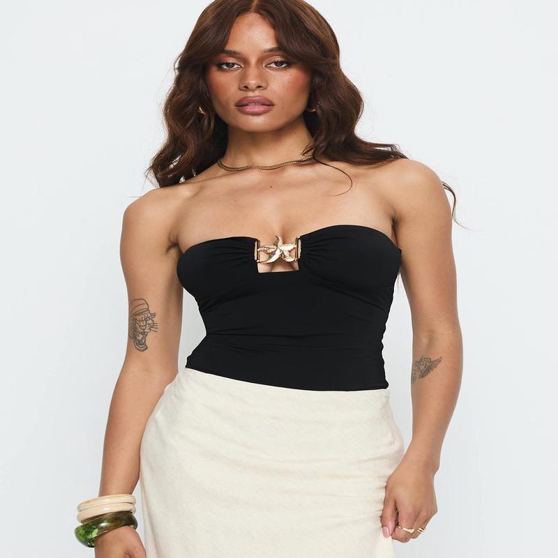 Jadea Strapless Hardware Detail Bodysuit Black