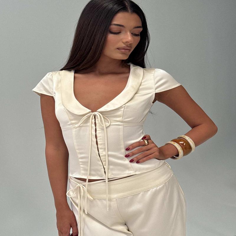 Aubrette Satin Collar Top Cream