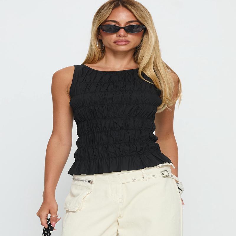 Marleene Shirred Top Black