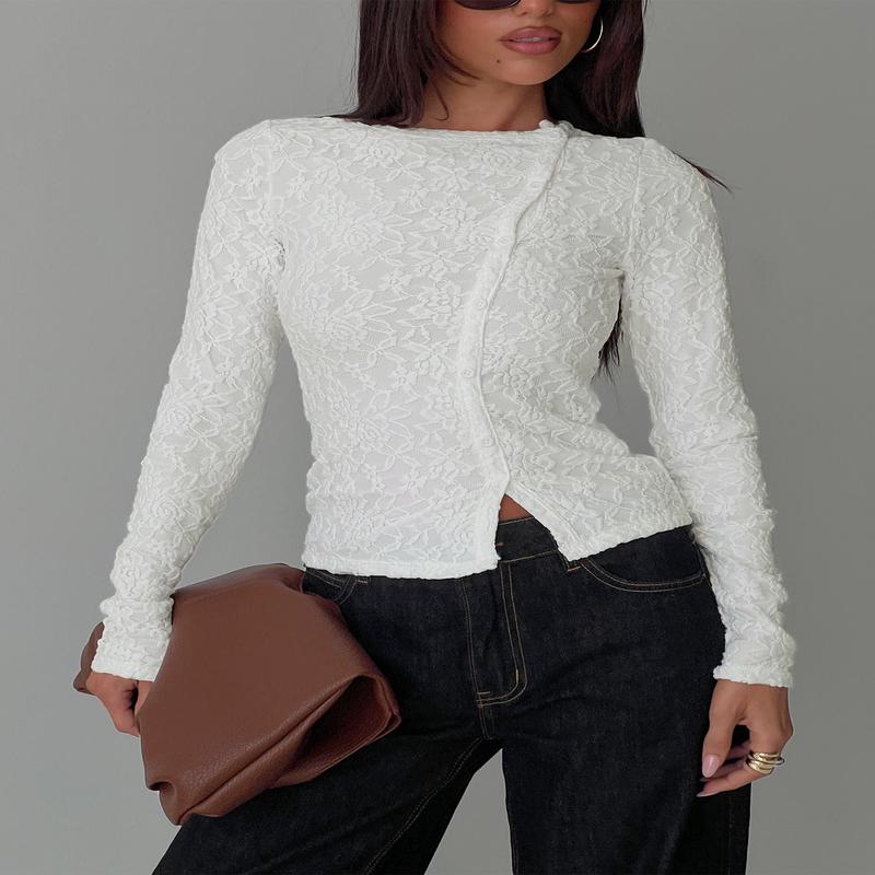 Passoni Long Sleeve Lace Top White