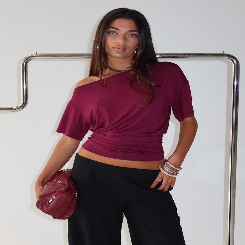 Ashlinn Off Shoulder Drapey Top Cherry Lacquer