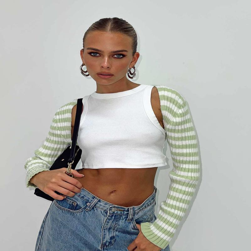 Aytan Bolero Sweater Green/White