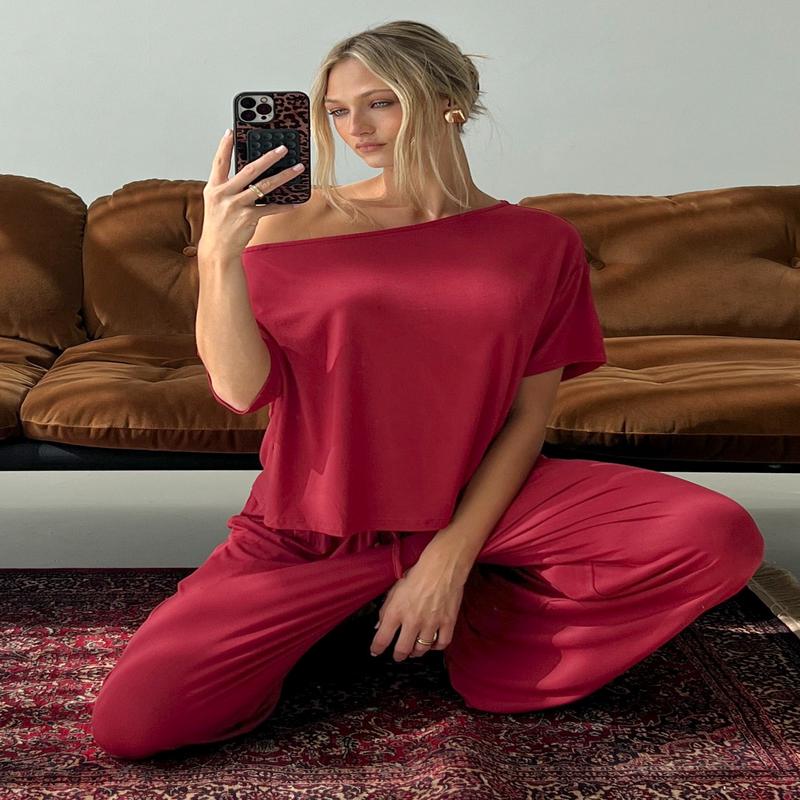 Cozy Hour Sleep Relaxed Pants Red