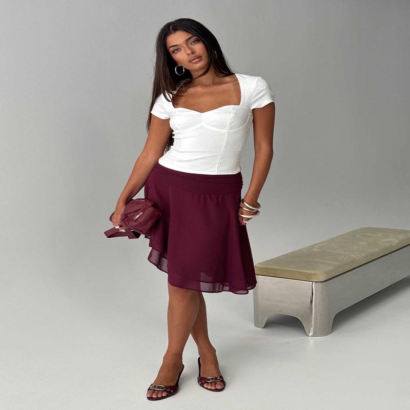 Evanescence Asymmetrical Midi Skirt Cherry