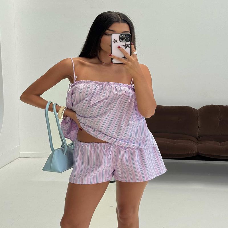 Pepita Drawstring Shorts Pink Stripe