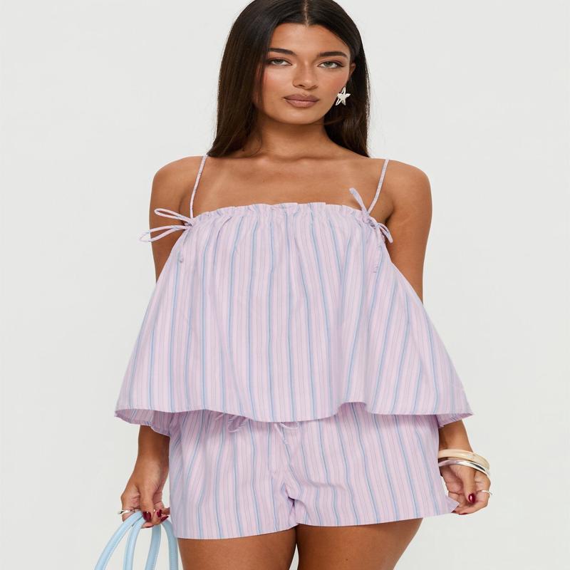 Pepita Flowy Frill Top Pink Stripe