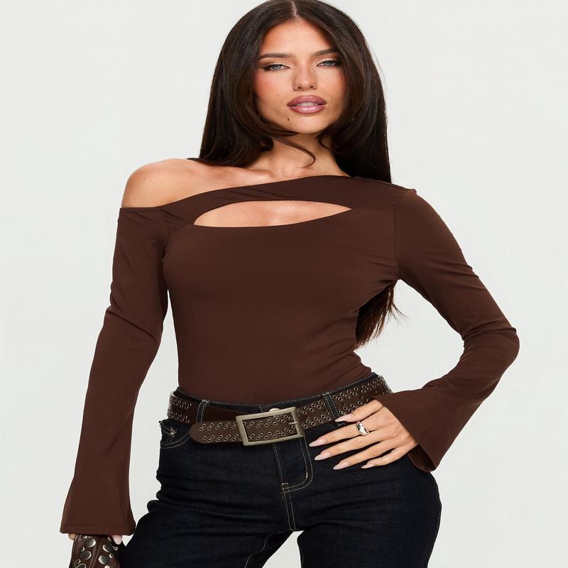 Raissa Cut Out One Shoulder Bodysuit Brown
