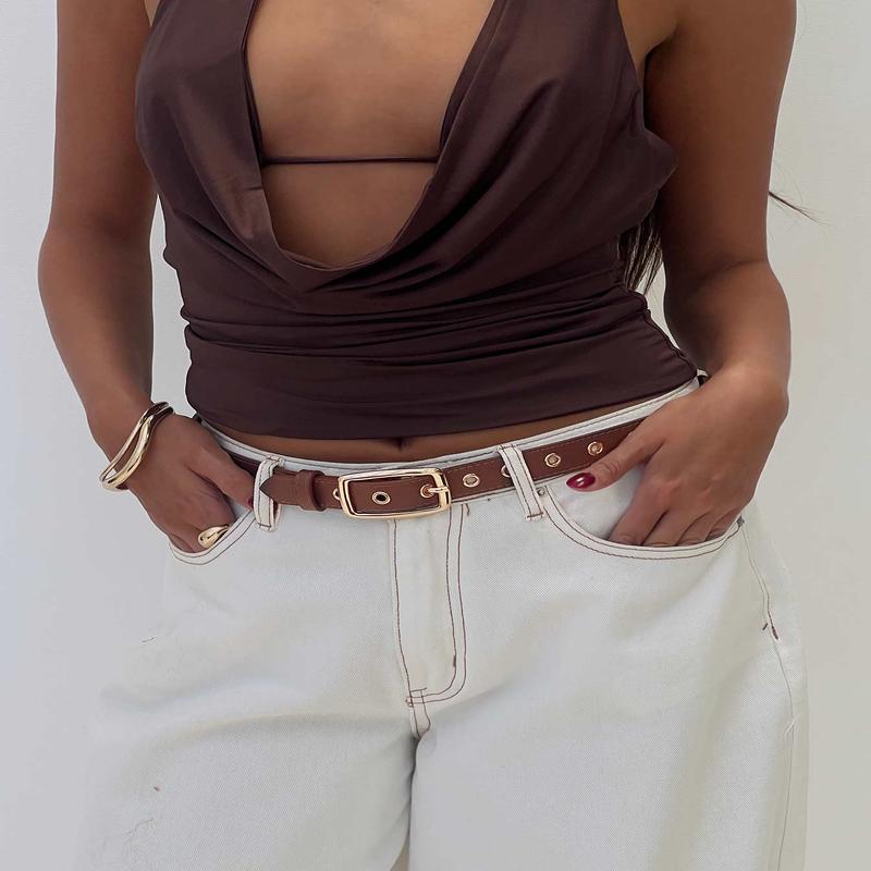 Rileigh Eyelet Faux Leather Belt Brown / Gold