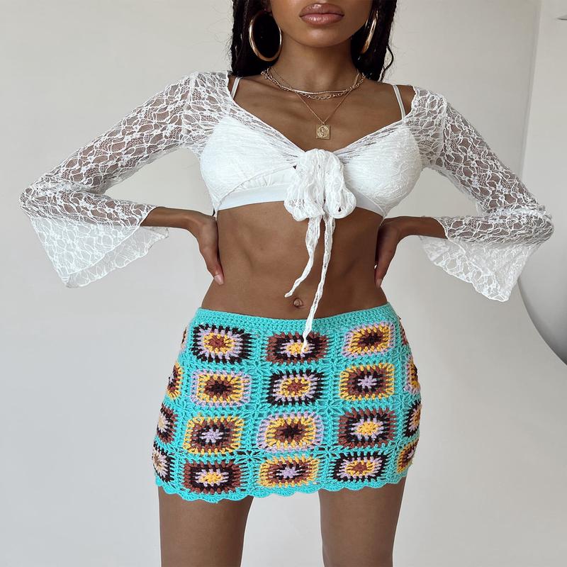 Barbados Crotchet Mini Skirt Blue