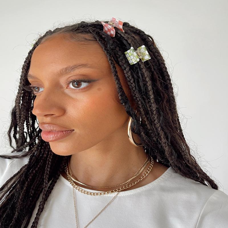 Barnwell Check Hair Clip Pack Green / Pink