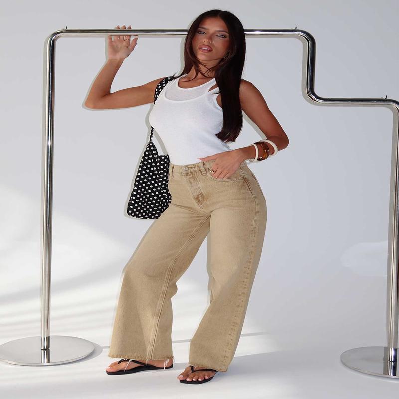 Fawcett High Rise Straight Leg Jeans Tan