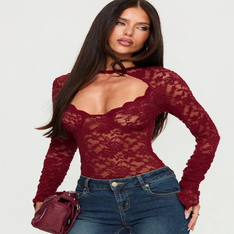 Giallo Long Sleeve Bodysuit Burgundy