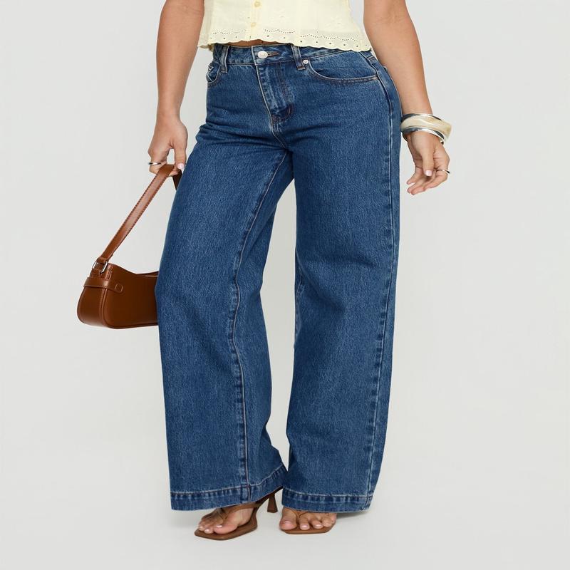 Goldie High Rise Wide Leg Jeans Mid Blue Wash
