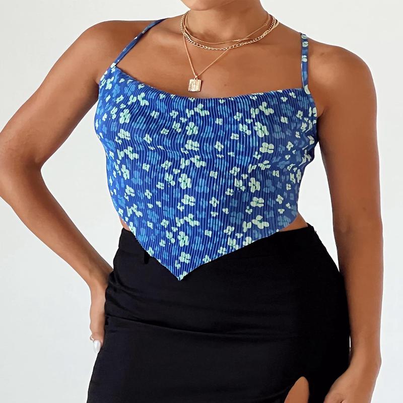 Julia Plisse Top Blue Floral