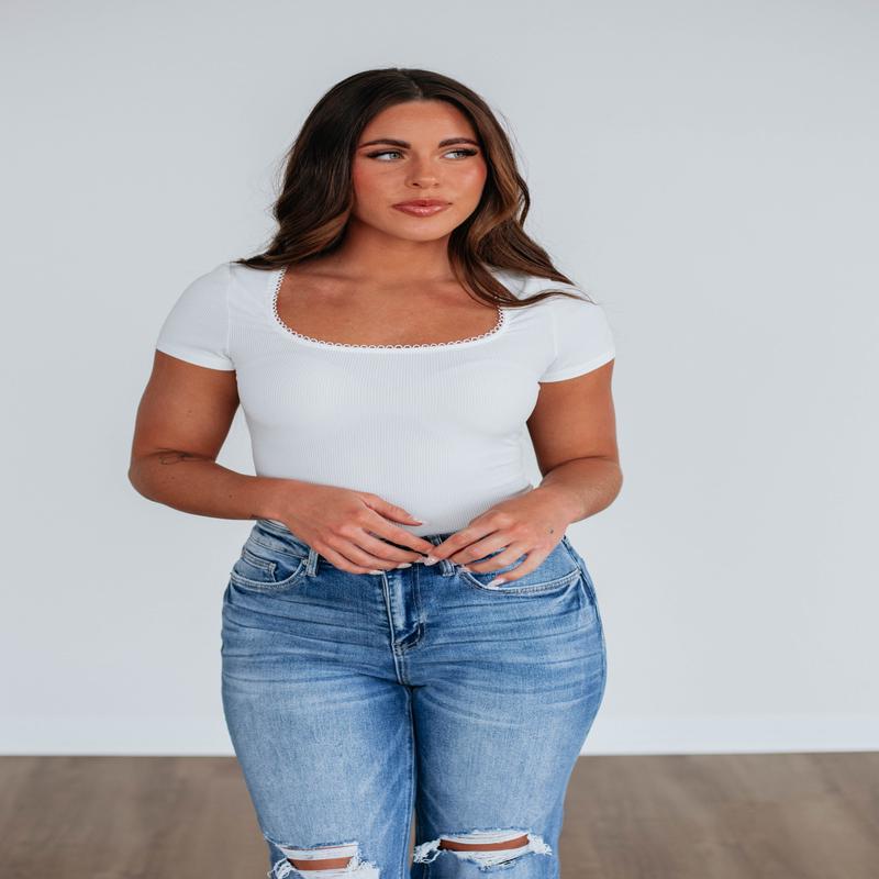 Elle Ribbed Bodysuit - Ivory