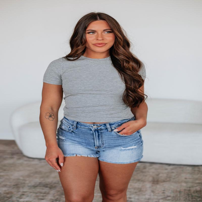Rory Ribbed Top - Heather Grey