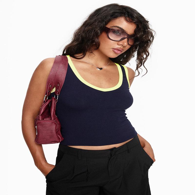 Elionne V Neck Contrast Top Navy / Yellow