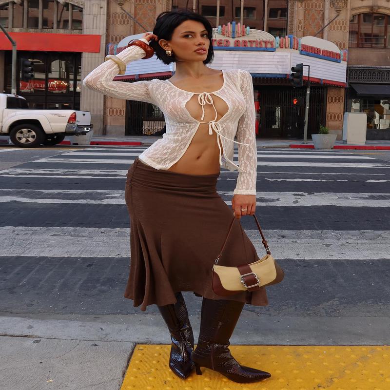 Lewish Low Rise Midi Skirt Chocolate