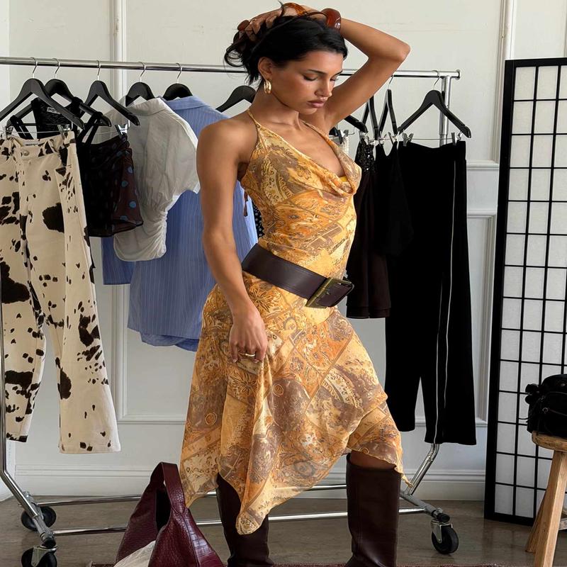 Lyanna Halter Cowl Neck Maxi Dress Multi