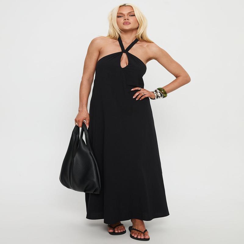 Kaiana Keyhole Halter Maxi Dress Black