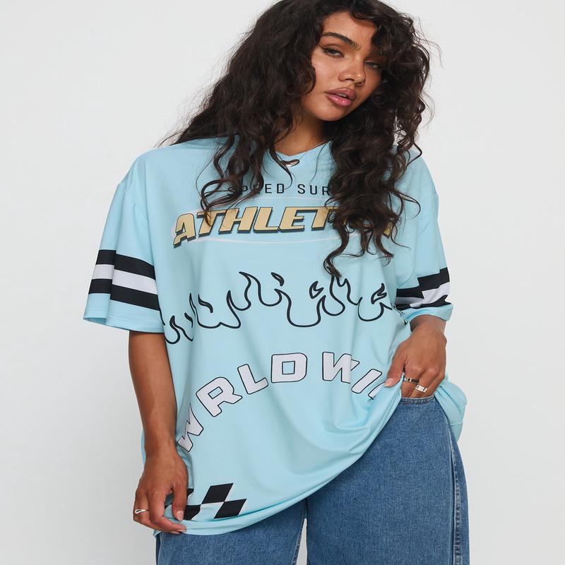 Moto Speedster Oversized Graphic Top Blue
