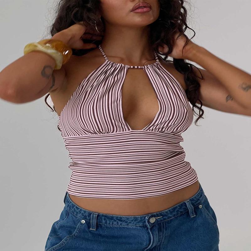 Sit In Silence Cut Out Top Purple Stripe