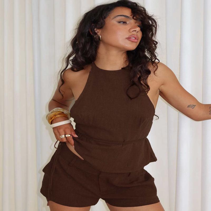 Stara Halter Linen Top Chocolate