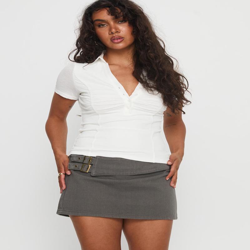 Winning Streak Cargo Denim Mini Skirt Dark Grey