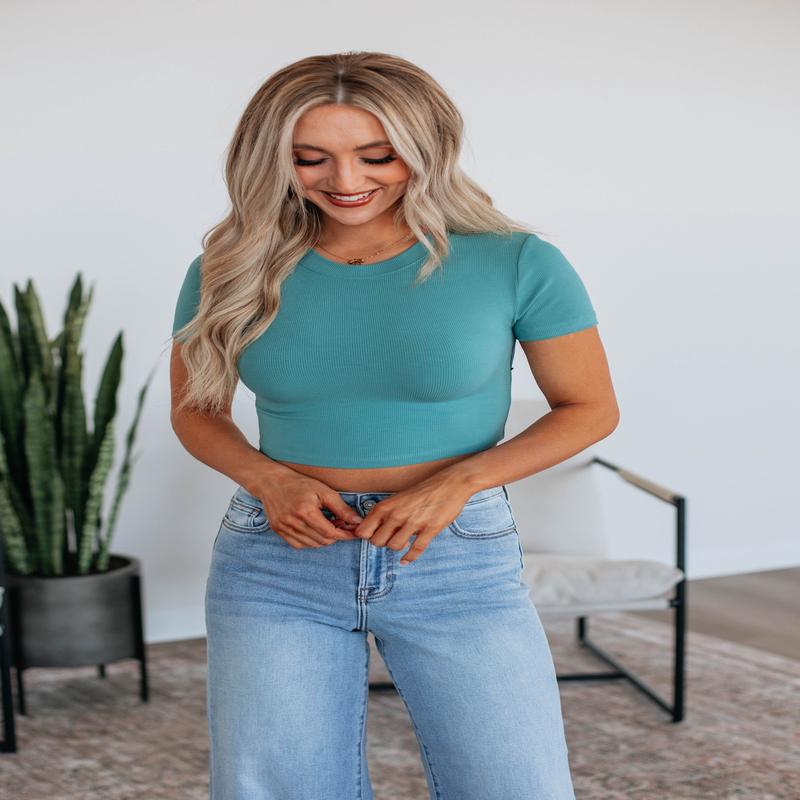 Lenna Ribbed Top - Dusty Teal