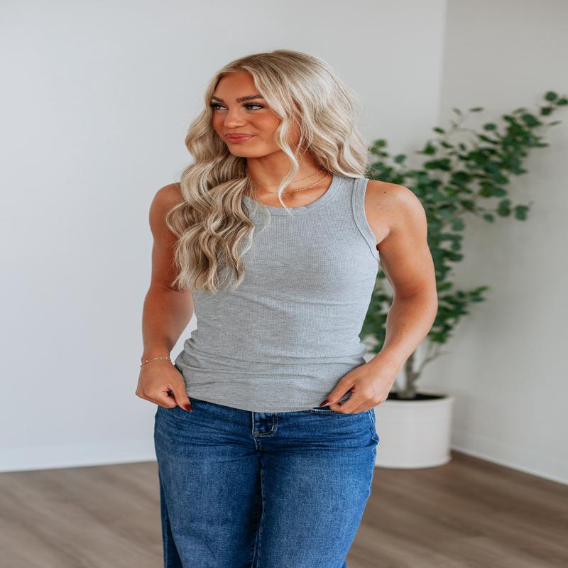 Ferna Ribbed Tank - Heather Grey