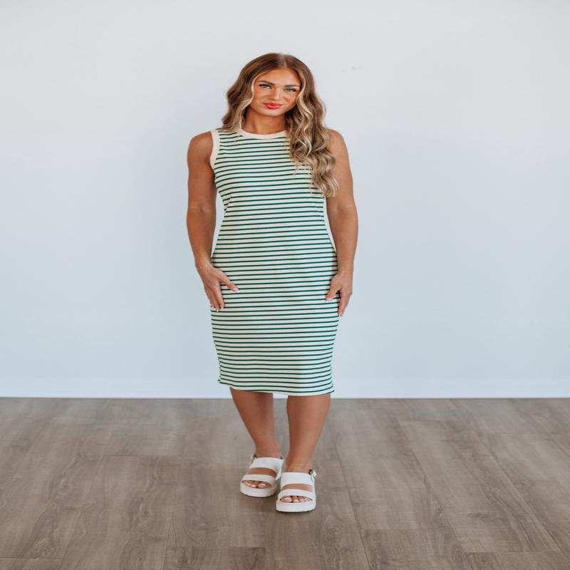 Pattie Striped Dress - Hunter Green Mix